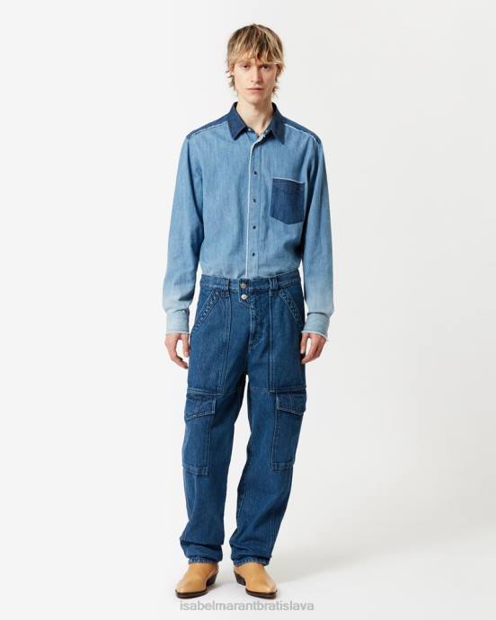 Isabel Marant muži johanová džínsová košeľa V6XH1356 oblečenie Modrá