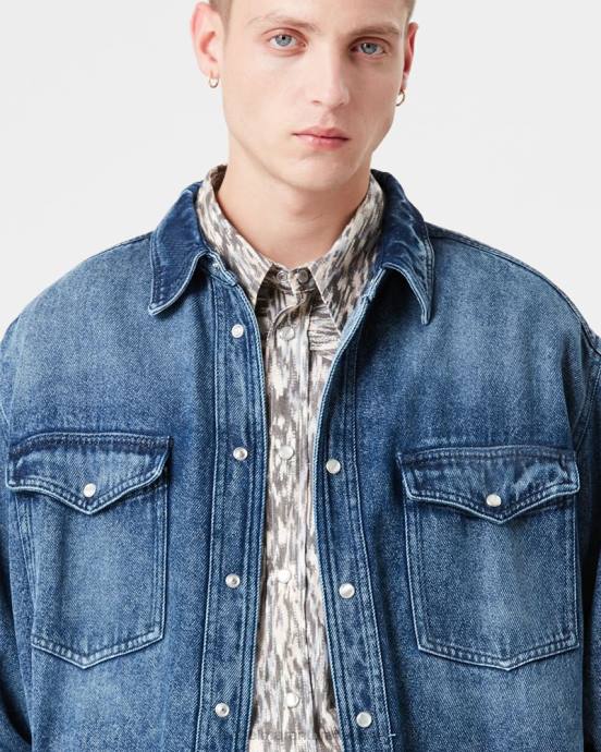 Isabel Marant muži tailly tekutá džínsová košeľa V6XH1355 oblečenie Modrá