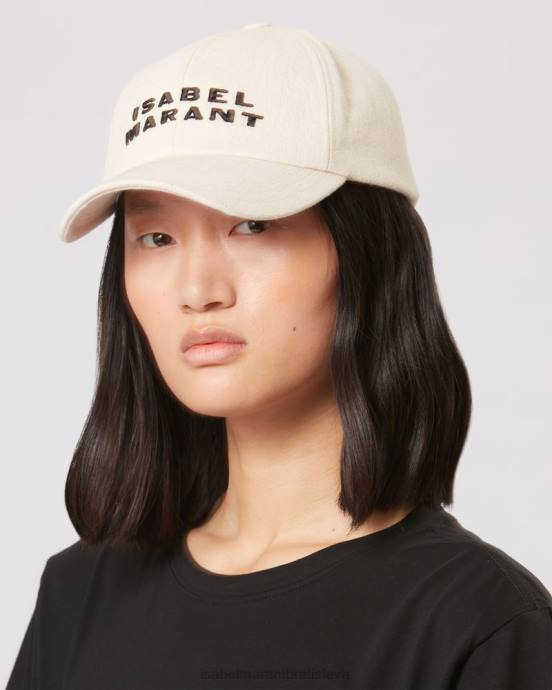 Isabel Marant unisex čiapka s logom tyron V6XH1064 príslušenstvo ecru/čierna