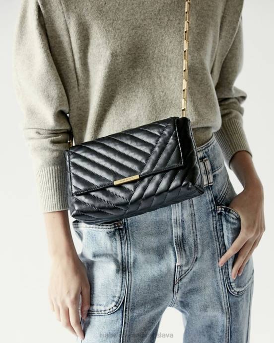 Isabel Marant unisex merine prešívaná kožená taška V6XH1008 príslušenstvo čierne zlato