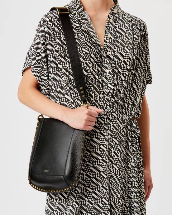 Isabel Marant unisex taška cez rameno zo zrnitej kože oskan V6XH994 príslušenstvo čierna