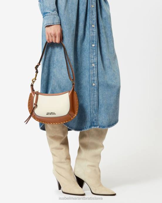 Isabel Marant unisex taška cez rameno oskan moon z kože a bavlny V6XH934 príslušenstvo ecru/koňak
