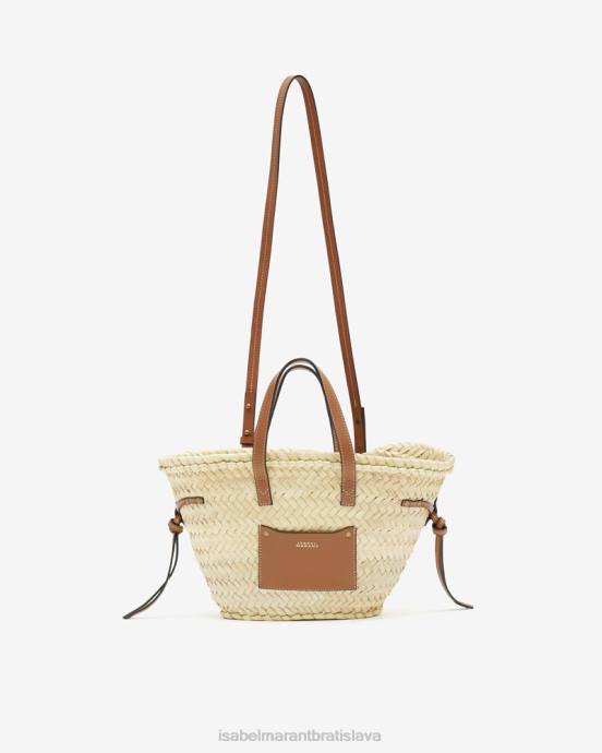 Isabel Marant unisex cadix mini rafia a kožená taška do košíka V6XH984 príslušenstvo prírodný/koňak