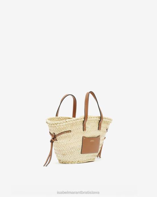 Isabel Marant unisex cadix mini rafia a kožená taška do košíka V6XH984 príslušenstvo prírodný/koňak
