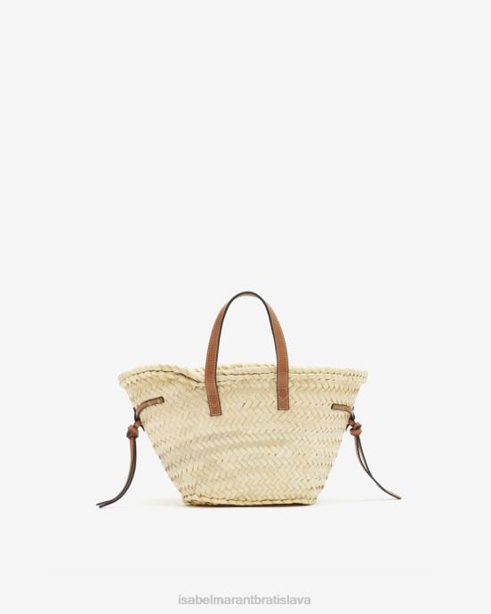 Isabel Marant unisex cadix mini rafia a kožená taška do košíka V6XH984 príslušenstvo prírodný/koňak