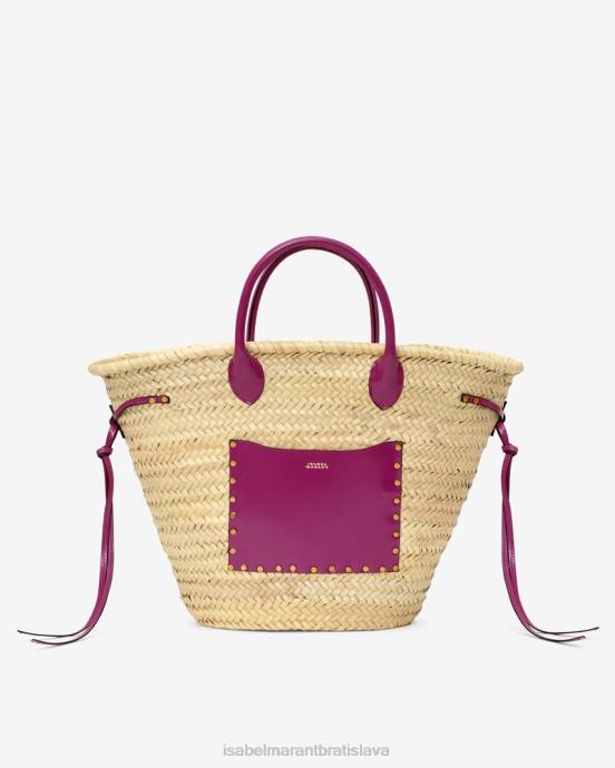 Isabel Marant unisex cadix rafia a kožená taška na košík V6XH985 príslušenstvo prírodný/orchidea