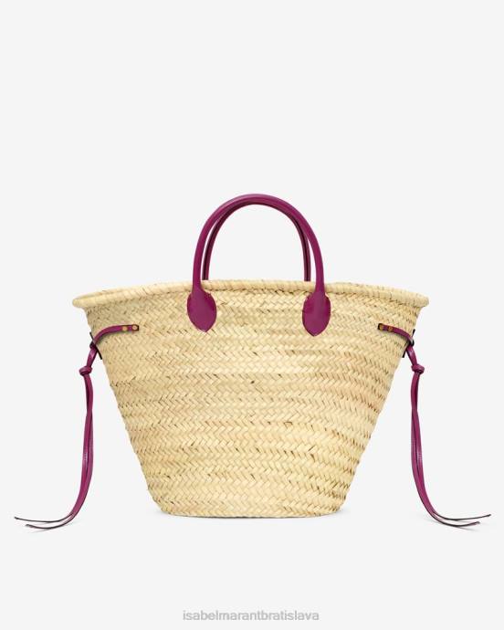 Isabel Marant unisex cadix rafia a kožená taška na košík V6XH985 príslušenstvo prírodný/orchidea
