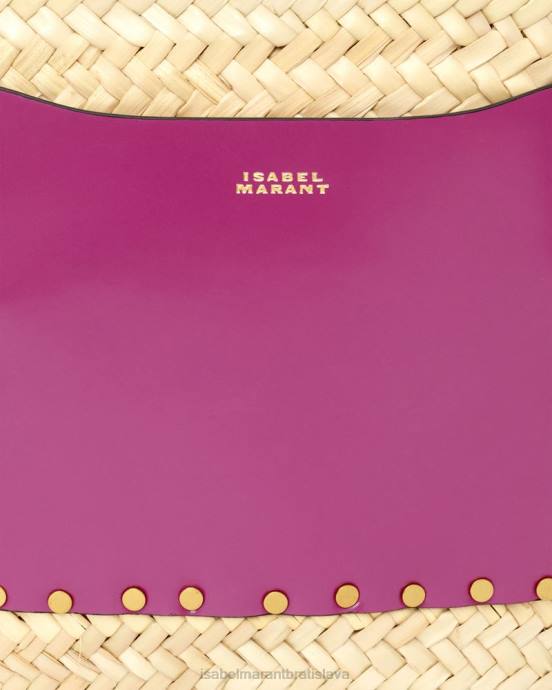 Isabel Marant unisex cadix rafia a kožená taška na košík V6XH985 príslušenstvo prírodný/orchidea