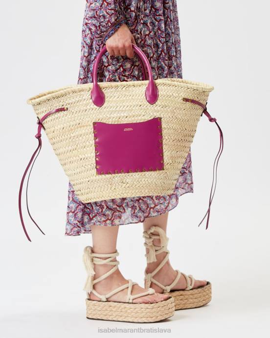 Isabel Marant unisex cadix rafia a kožená taška na košík V6XH985 príslušenstvo prírodný/orchidea