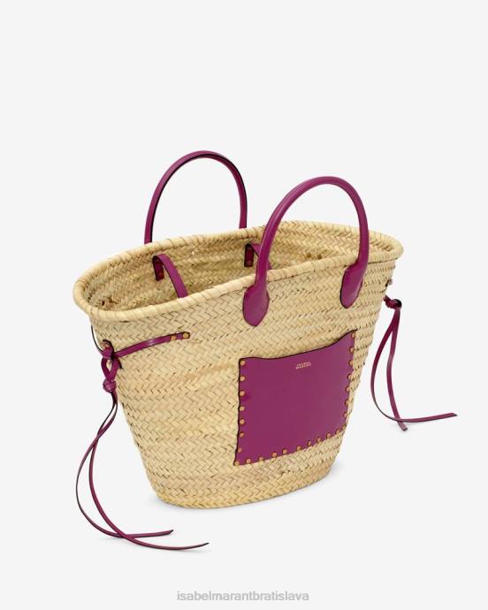Isabel Marant unisex cadix rafia a kožená taška na košík V6XH985 príslušenstvo prírodný/orchidea