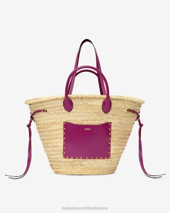 Isabel Marant unisex cadix rafia a kožená taška na košík V6XH985 príslušenstvo prírodný/orchidea