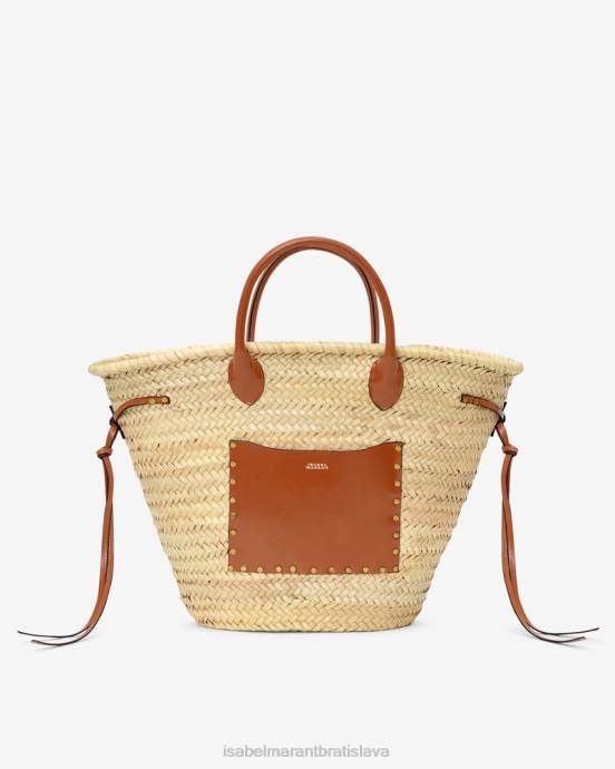 Isabel Marant unisex cadix rafia a kožená taška na košík V6XH986 príslušenstvo prírodný/koňak