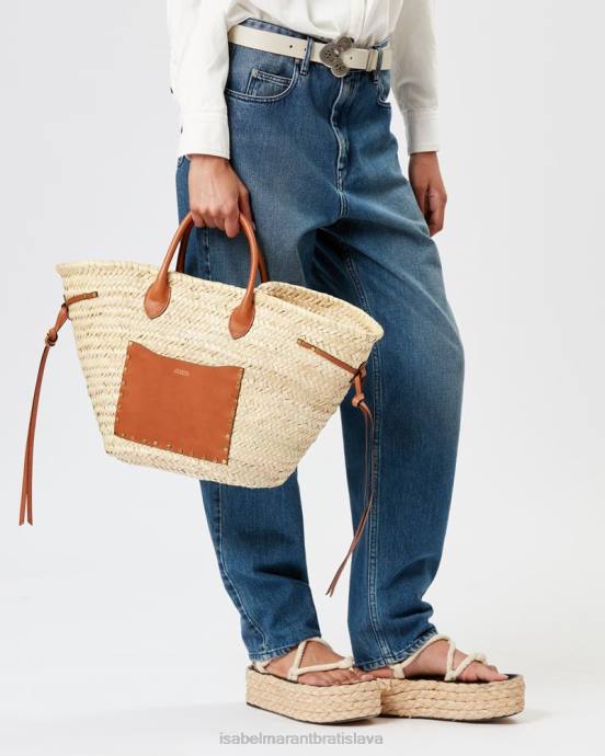 Isabel Marant unisex cadix rafia a kožená taška na košík V6XH986 príslušenstvo prírodný/koňak
