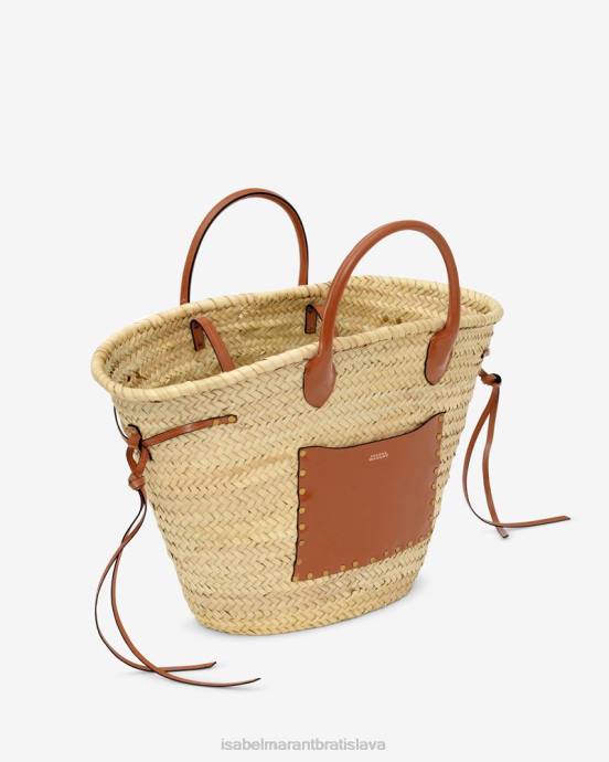 Isabel Marant unisex cadix rafia a kožená taška na košík V6XH986 príslušenstvo prírodný/koňak