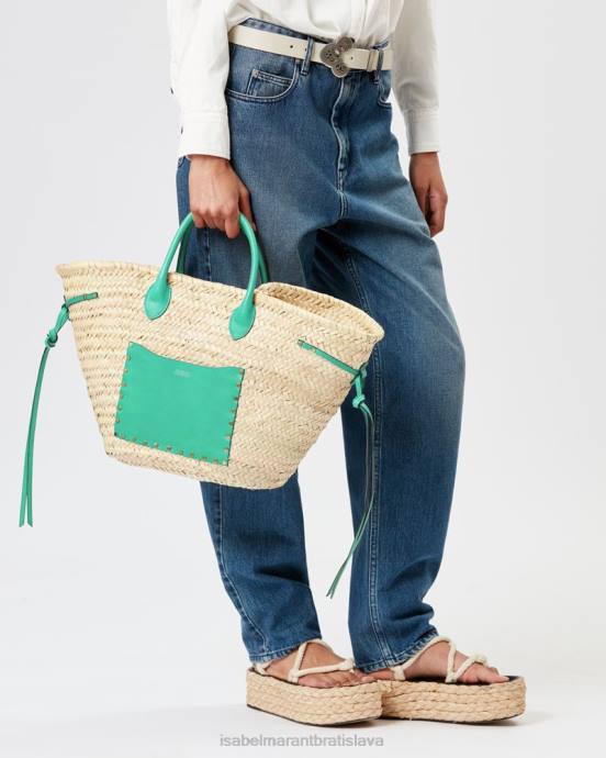 Isabel Marant unisex cadix rafia a kožená taška na košík V6XH987 príslušenstvo prírodná/zelená