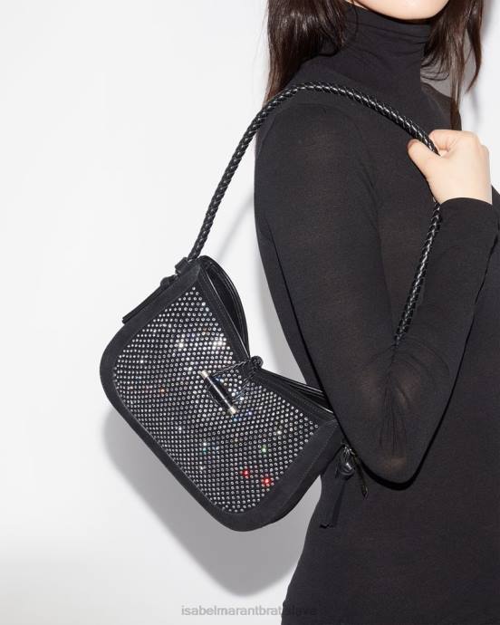 Isabel Marant unisex kožená bageta taška cez rameno vigo V6XH1038 príslušenstvo čierna