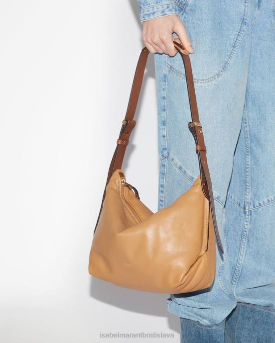 Isabel Marant unisex leyden kožená taška cez rameno V6XH1032 príslušenstvo zlatá béžová