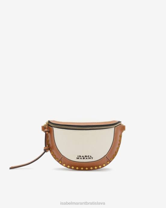 Isabel Marant unisex taška na opasok zo skano kože a bavlny V6XH947 príslušenstvo ecru/koňak