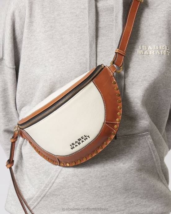 Isabel Marant unisex taška na opasok zo skano kože a bavlny V6XH947 príslušenstvo ecru/koňak