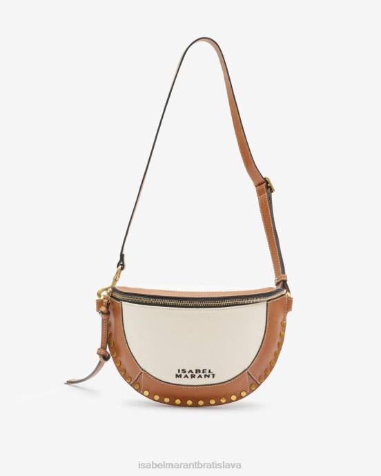 Isabel Marant unisex taška na opasok zo skano kože a bavlny V6XH947 príslušenstvo ecru/koňak