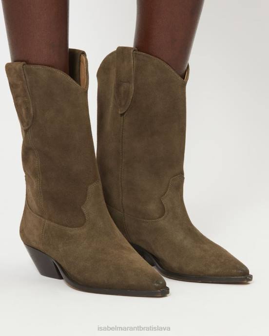 Isabel Marant unisex duerto semišové kovbojské čižmy V6XH734 obuv kaki