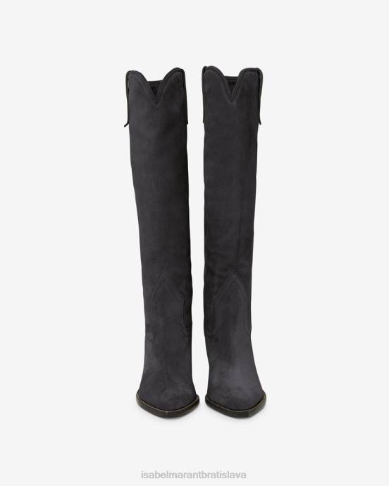 Isabel Marant unisex semišové kožené čižmy lomero V6XH747 obuv vyblednutá čierna