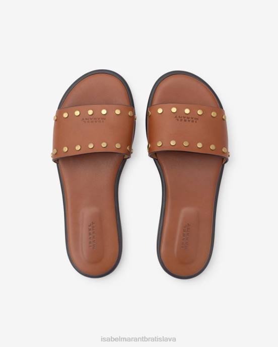Isabel Marant unisex kožené sandále s logom vikee V6XH866 obuv koňak