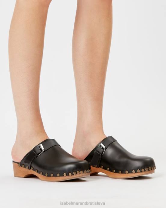 Isabel Marant unisex thalie kožený drevák V6XH848 obuv čierna