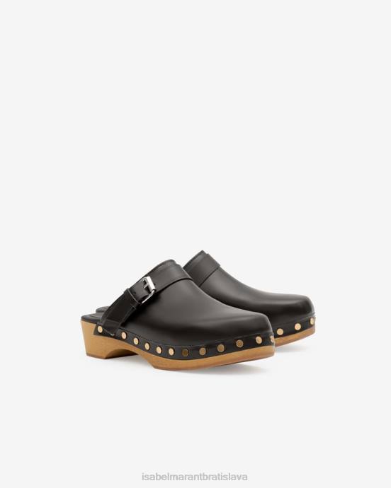 Isabel Marant unisex thalie kožený drevák V6XH848 obuv čierna