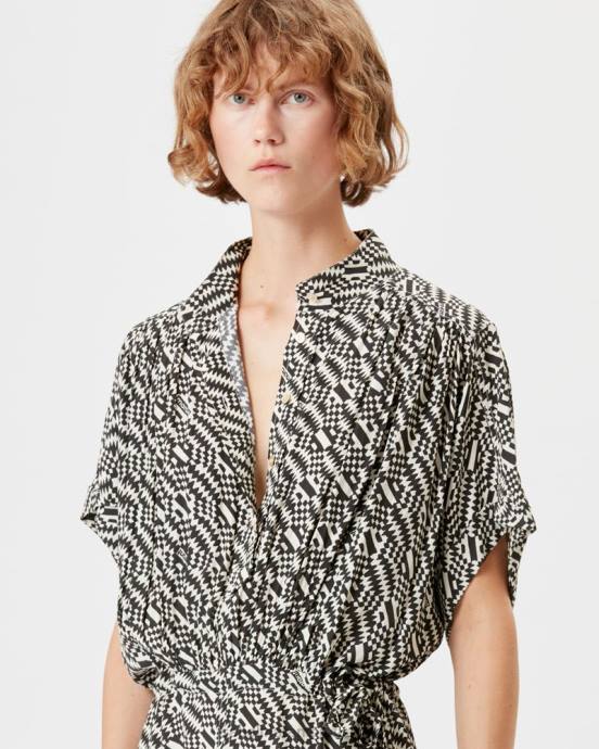 Isabel Marant ženy šaty s monogramom ansley V6XH601 oblečenie ecru/čierna