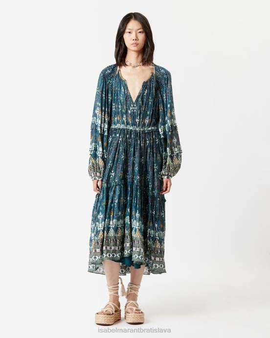 Isabel Marant ženy šaty z bavlny a lurexu fratela V6XH644 oblečenie modrozelený