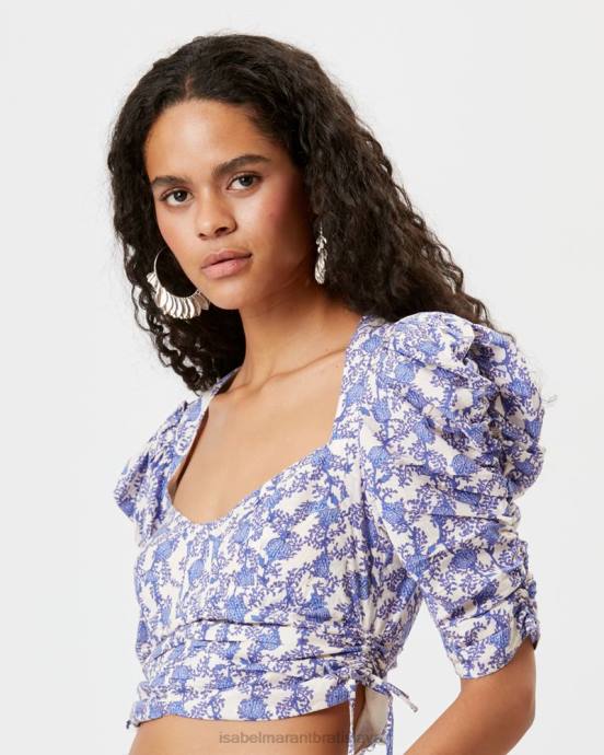 Isabel Marant ženy bavlnený crop top galaor s kvetinovou potlačou V6XH513 oblečenie kráľovská modrá