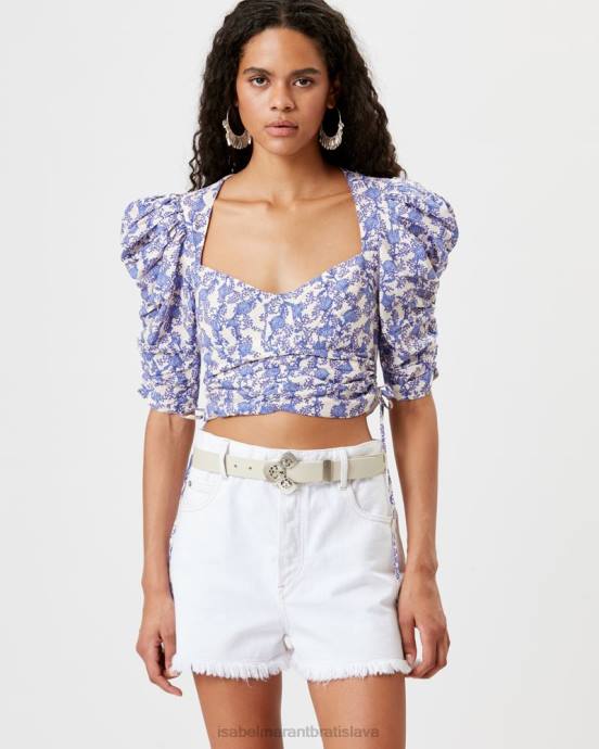 Isabel Marant ženy bavlnený crop top galaor s kvetinovou potlačou V6XH513 oblečenie kráľovská modrá