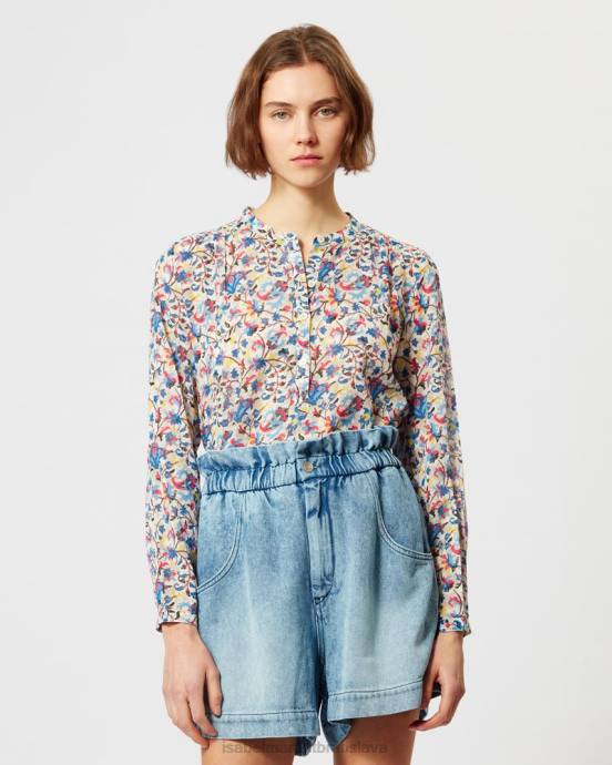 Isabel Marant ženy bavlnený top maria V6XH489 oblečenie biela/modrá