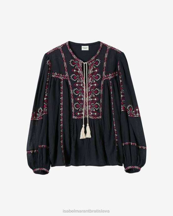 Isabel Marant ženy kiledia vyšívaný bavlnený top V6XH511 oblečenie vyblednutá čierna