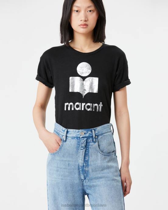 Isabel Marant ženy ľanové tričko s logom koldi V6XH430 oblečenie čierna