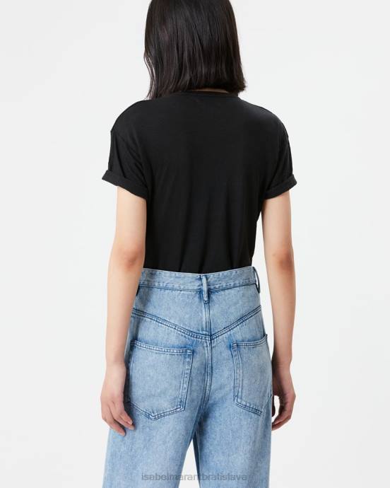 Isabel Marant ženy ľanové tričko s logom koldi V6XH430 oblečenie čierna